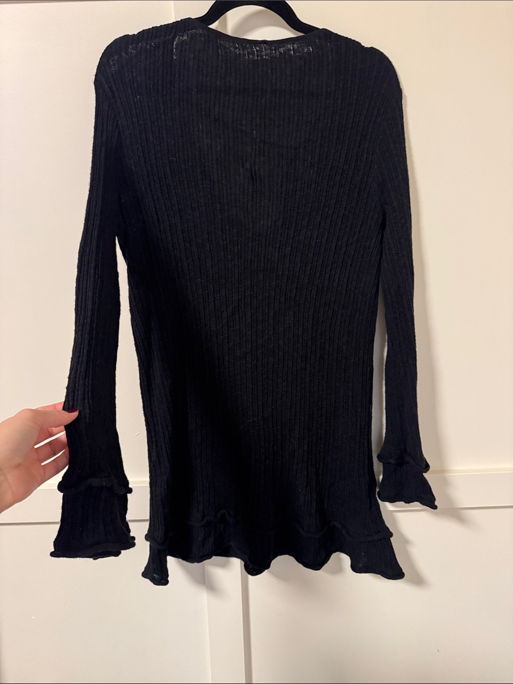 DISSH Black Ribbed Long Sleeve Top with Ruffle Hem